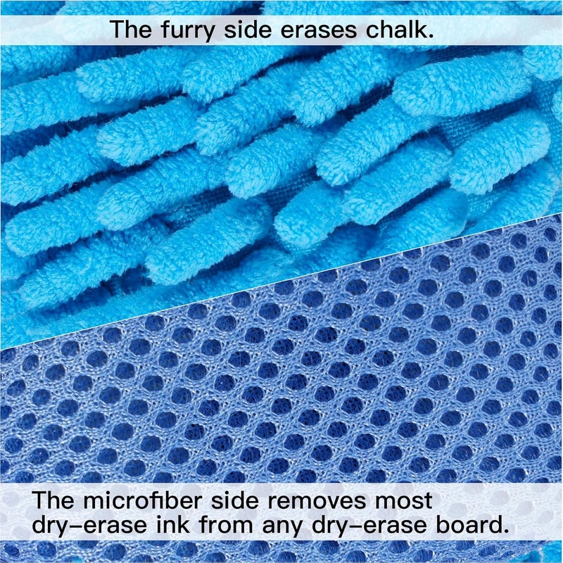 SITHON 4 Pieces Magnetic Microfiber Shag Whiteboard Eraser, Washable Microfiber Shag Dry Erase Board Eraser for Markers, Chalk, Home and Office (Gray/Blue) - Image 3